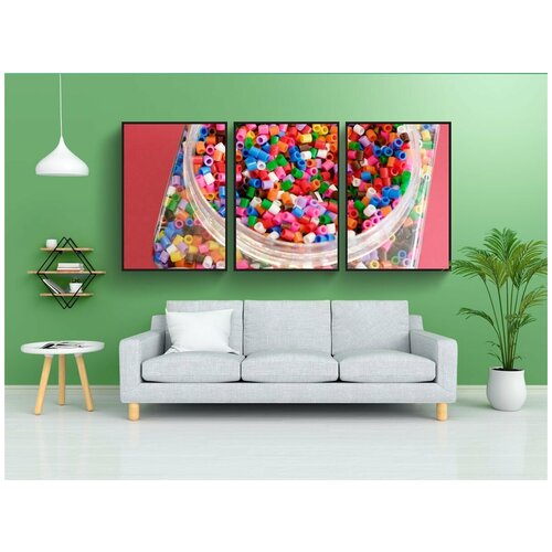 фото Набор модулных постеров для интерьера "плавкие бусины, бусы, перлер бусины" 60x90 см. в тубусе, без рамки lotsprints