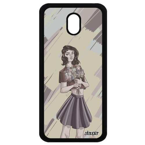 фото Яркий чехол на смартфон // galaxy j3 2017 // "девушка и цветы" букет портрет, utaupia, серый