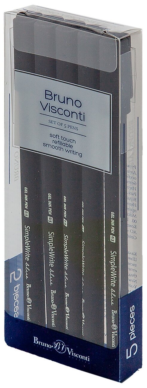 Набор из 5-ТИ ручек "SimpleWrite.BLACK" гелевых 0.5 ММ, синяя