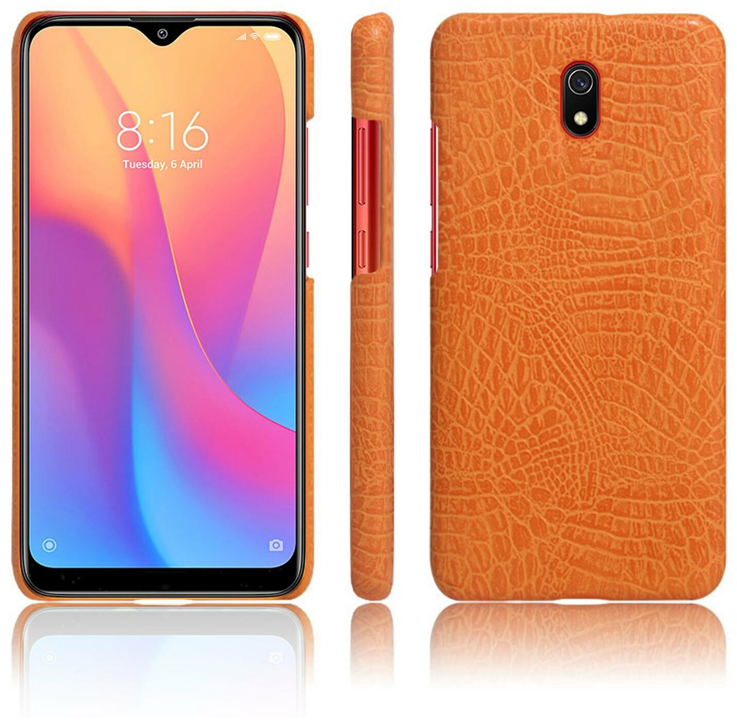 Чехол-накладка Чехол. ру на Xiaomi Redmi 8A элегантный тонкий на пластиковой основе с дизайном под кожу крокодила оранжевый