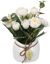 Цветок искусственный декоративный Букет роз, в кашпо, 16 см, белый, Y6-2056