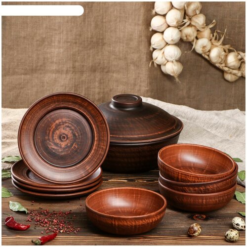 фото Набор посуды из красной глины, 9 предметов красная глина