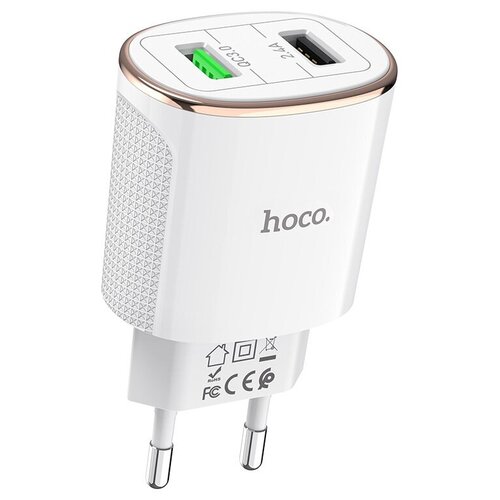 фото Зарядка для iphone / смартфона / сетевое зарядное устройство 18w / 2 usb выхода / 18w / 3400mah quick charge 3.0 hoco c60a (белый)