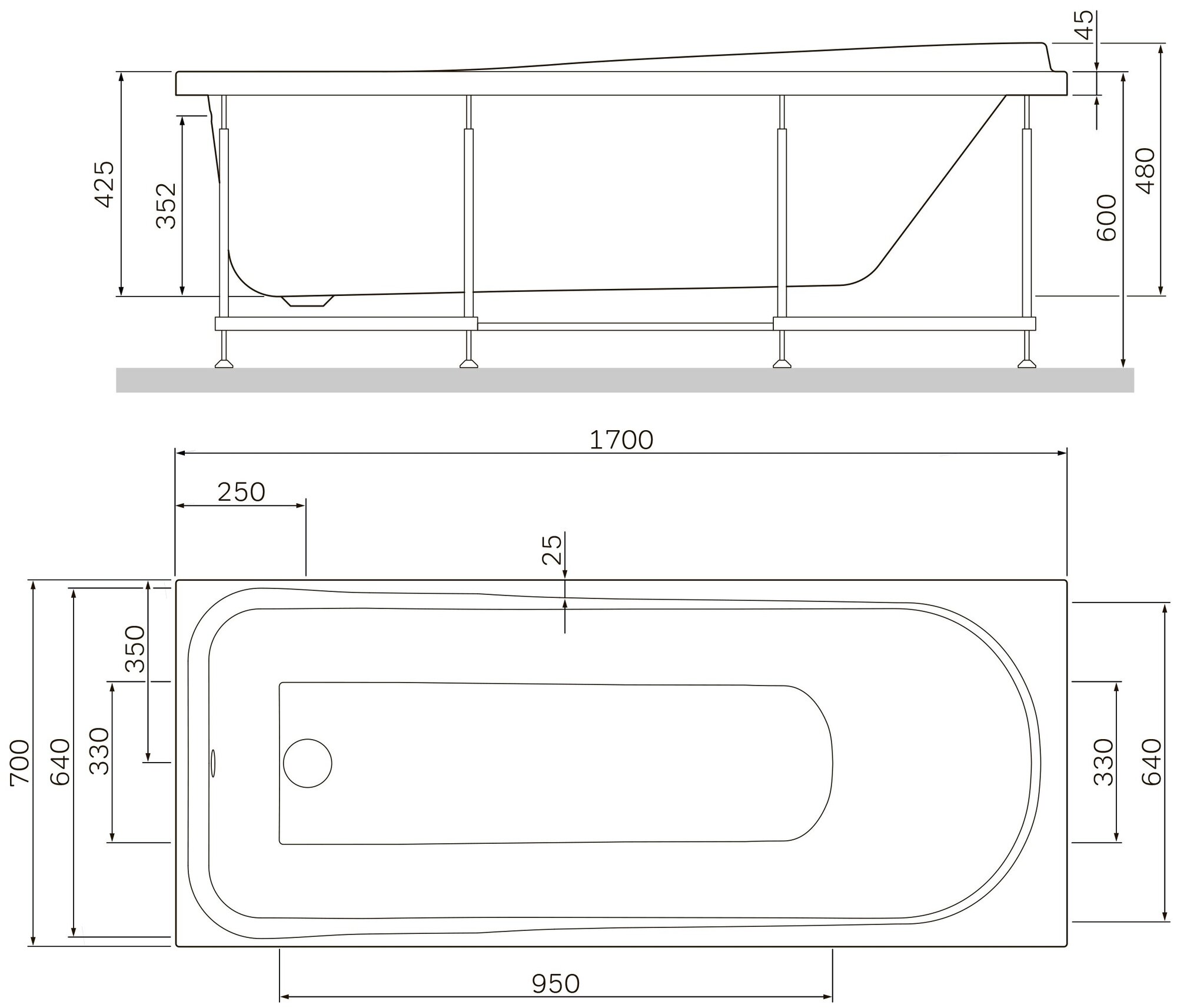 Панель фронтальная для ванны AM.PM Like W80A-170-070W-P, 170x70 - фото №3