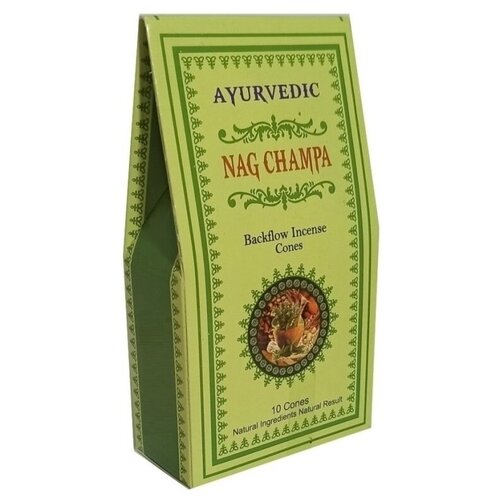 Купить Ароматические благовония пуля, стелющийся дым Аюрведик Ayurvedic Наг Чампа Nag Champa, стелющийся дым, 10 конусов, зеленый, дерево