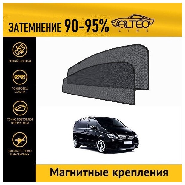 Каркасные автошторки ALTEO PREMIUM на Mercedes-Benz Vito (W639) (2003-2014) на передние двери на магнитах с затемнением 90-95%