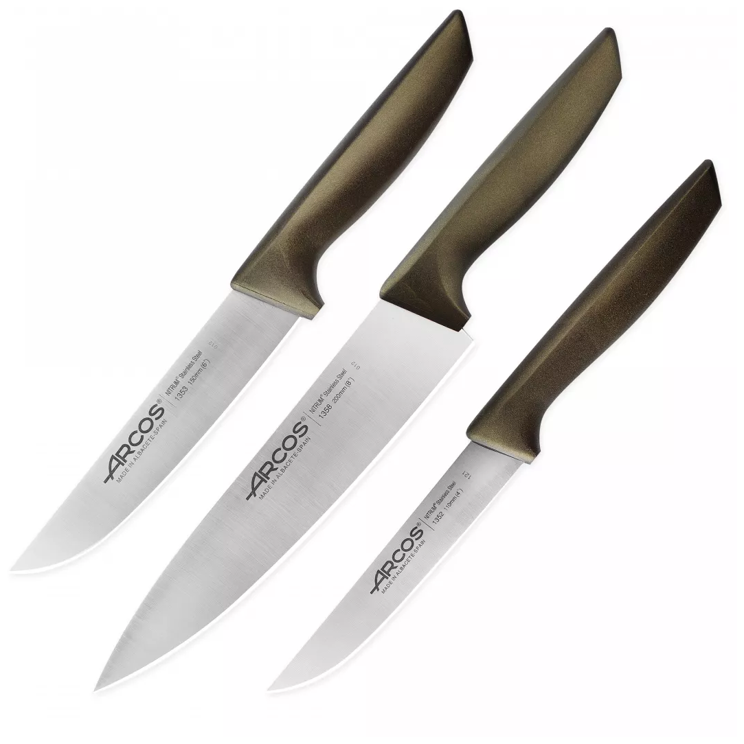 Набор кухонных ножей в коробке, 3 шт (110 мм, 150 мм, 200 мм,) коричневые ручки 818046 Niza