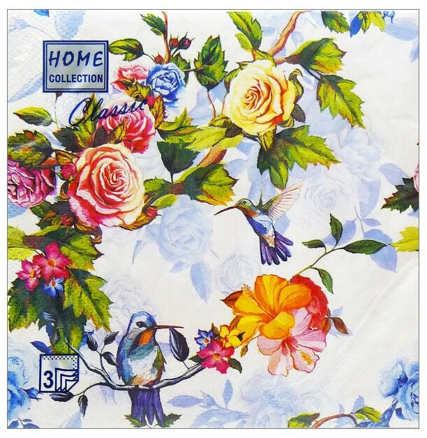 Салфетки HOME COLLECTION Колибри 3-слойные 33х33см 20 шт