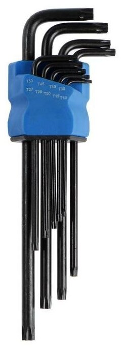 фото Набор ключей тундра black, TORX Tamper, экстрадлинные, CrV, TT10 - TT50, 9 шт.