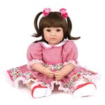 Reborn Kaydora Кукла Реборн мягконабивная (Reborn Cloth Body Doll 20 inch) Девочка в розовом платье в клетку (51 см) - изображение