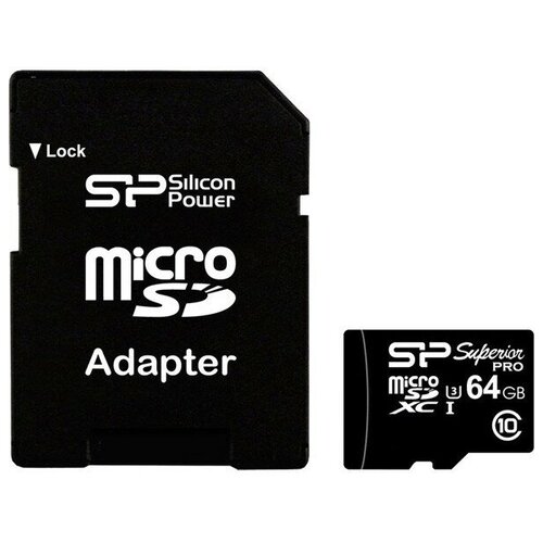 Карта памяти 64Gb MicroSD Silicon Power Superior Pro Class 10 + SD адаптер (SP064GBSTXDU3V10SP) карта памяти silicon power superior dv3 microsdxc uhs i class 10 128gb с адаптером