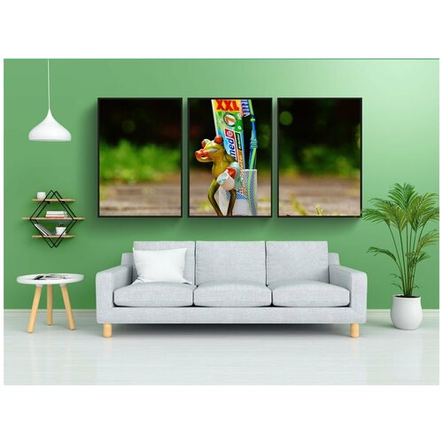 фото Набор модулных постеров для интерьера "зубная паста, лягушка, зубная щетка" 60x90 см. в тубусе, без рамки lotsprints