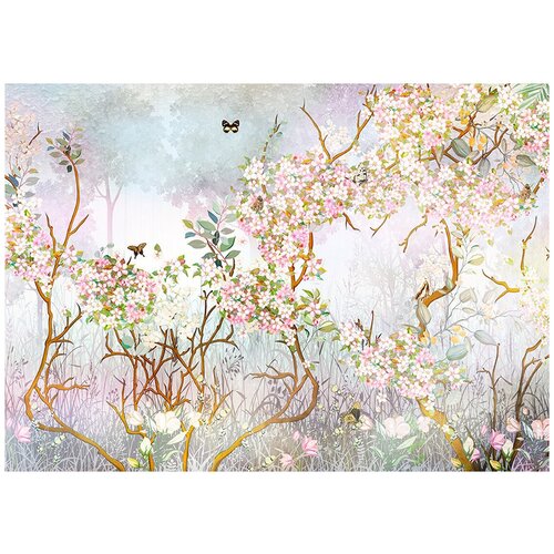 Цветущий сад шинуазри - Виниловые фотообои, (211х150 см) цветущий миндаль виниловые фотообои 211х150 см