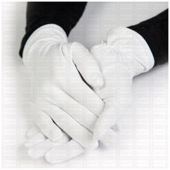 Перчатки белые трикотажные "бизе" (5 пар). Размер 22 / L. Для официантов, барменов, артистов, военных, ювелиров, продавцов.