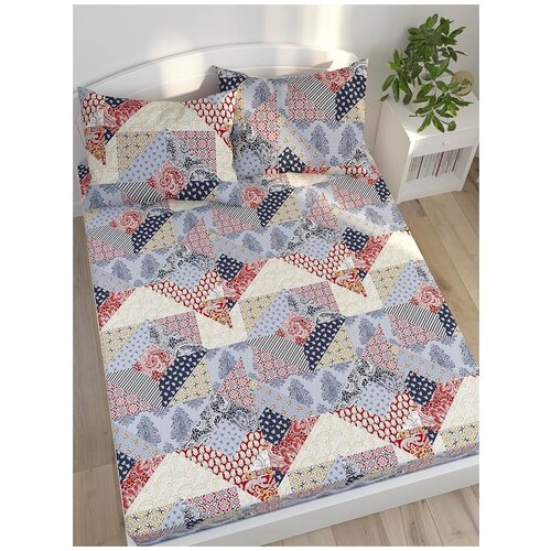 фото Простынь на резинке сказка "пэчворк" натяжная простынь 120х200 см 1,5-спальная, бежевый