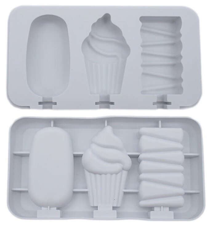 Силиконовая форма для леденцов и мороженого с палочками "Мороженое", 3 ячейки - фотография № 4