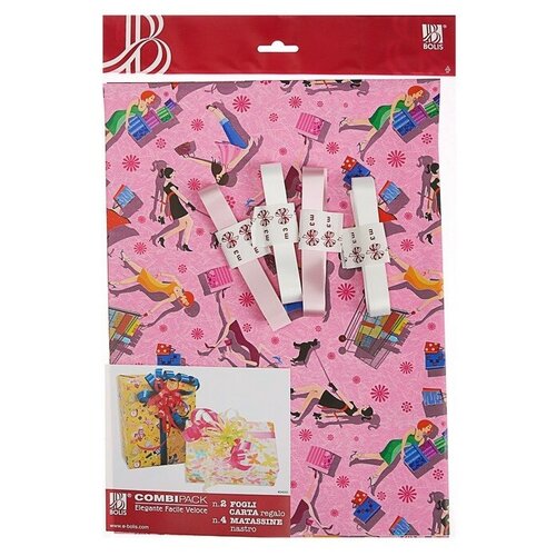 фото Набор для упаковки, "для девочки", крафт 0.7 x 1 м x 2, лента 15 мм x 3 м x 4 bolis
