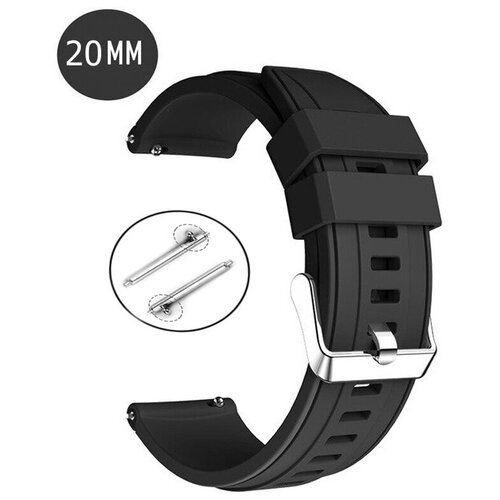 Силиконовый ремешок 20мм для смарт-часов черный для Huawei Honor Watch , Garmin , Xiaomi Haylou , Realme 20mm