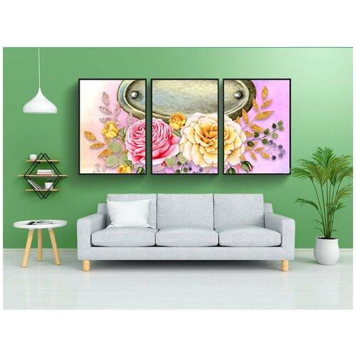 фото Набор модулных постеров для интерьера "цветок, этикетка, розы" 60x90 см. в тубусе, без рамки lotsprints