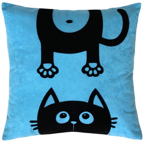 Подушка декоративная MATEX MEOW голубой с котами без наволочки, размер 35х35 см, цвет голубой с черным