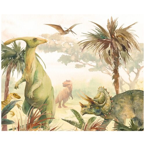 Фотообои Уютная стена Мощные динозавры акварелью 330х270 см Виниловые Бесшовные (единым полотном) фотообои уютная стена динозавры акварелью 370х270 см виниловые бесшовные единым полотном