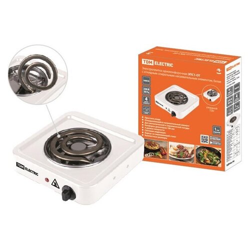Электроплитка одноконфорочная ЭПС1-ОТ 230 В 1 кВт откидной нагревательный элемент спираль белая TDM SQ2504-0008 1 шт 197700₽