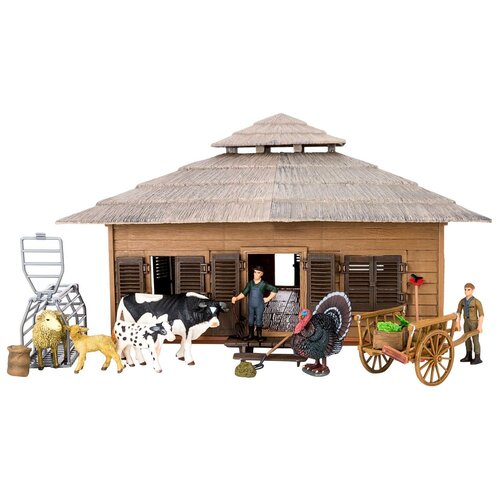 Игрушки фигурки в наборе серии На ферме (ферма игрушка, 21 фигурка домашних животных и птиц, фермеров и инвентаря)