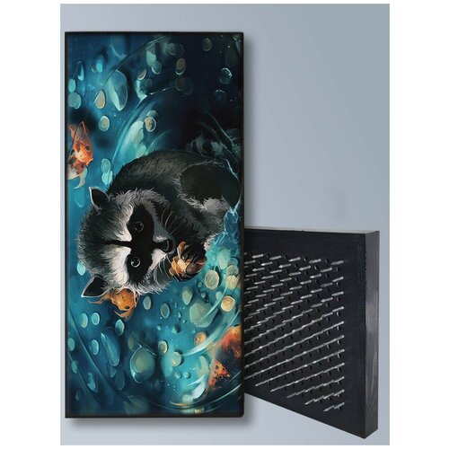 фото Доска садху / доска с гвоздями / доска для йоги / море животные енот рыбы - 3229 / шаг 10мм чакра