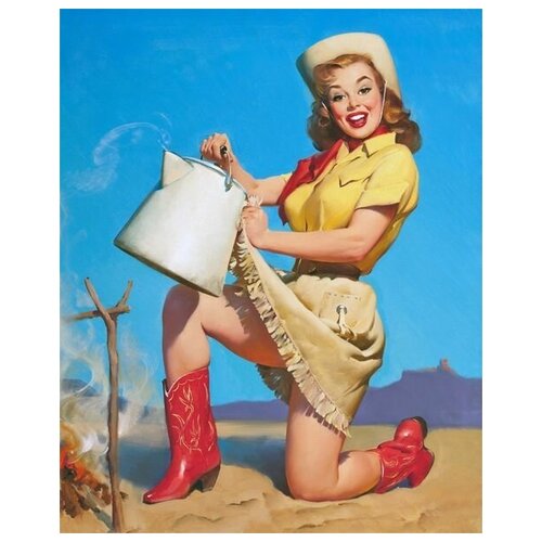 фото Постер на холсте девушка у костра с чайником 60см. x 75см. твой постер