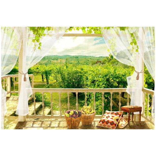 Фотообои Уютная стена Терраса с видом на виноградник 410х270 см Бесшовные Премиум (единым полотном)