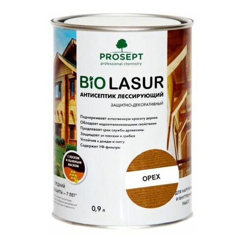 Антисептик для древесины лессирующий защитно-декоративный Prosept Bio Lasur (0,9л) орех