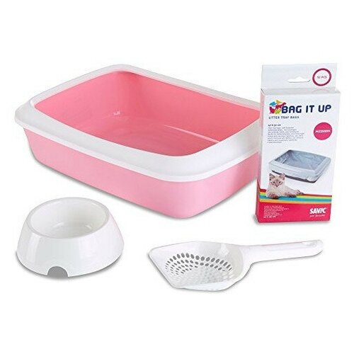Savic набор для котят starter kit (туалет iriz 42*31*12,5 см, пакеты,совок, миска) розовый