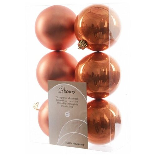 фото Набор однотонных пластиковых шаров глянцевых и матовых, цвет: оранжевый, 80 мм, упаковка 6 шт., kaemingk 906431