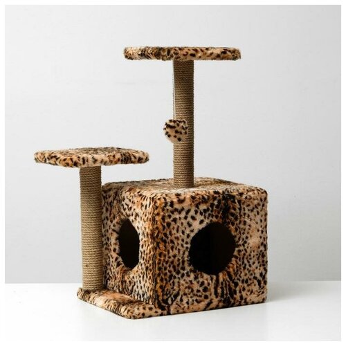 Домик-когтеточка Квадратный трёхэтажный с двумя окошками джут 454775 см леопард 4930₽