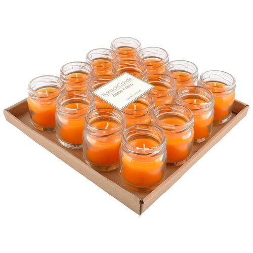 Свеча в стекле h45d50 мм 16 шт/уп оранжевая апельсин HorizonCandle 1 уп