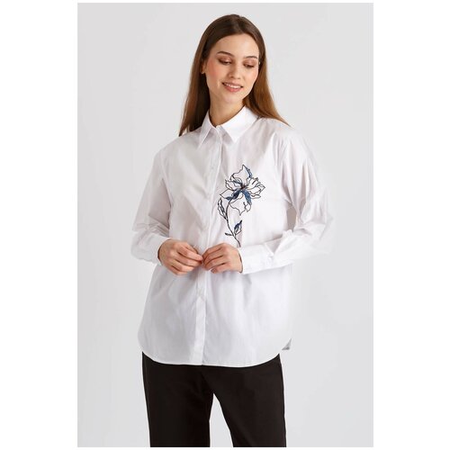 фото Блузка baon белая рубашка с вышивкой baon, размер: xxl, белый