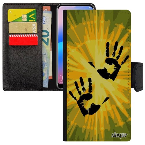 фото Ударопрочный чехол книжка на смартфон // galaxy a10 // "отпечаток ладони" радуга rasta, utaupia, желтый