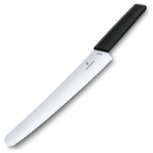 Нож для хлеба и выпечки VICTORINOX Swiss Modern, волнистое лезвие 26 см, черный, в блистере 6.9073.26WB