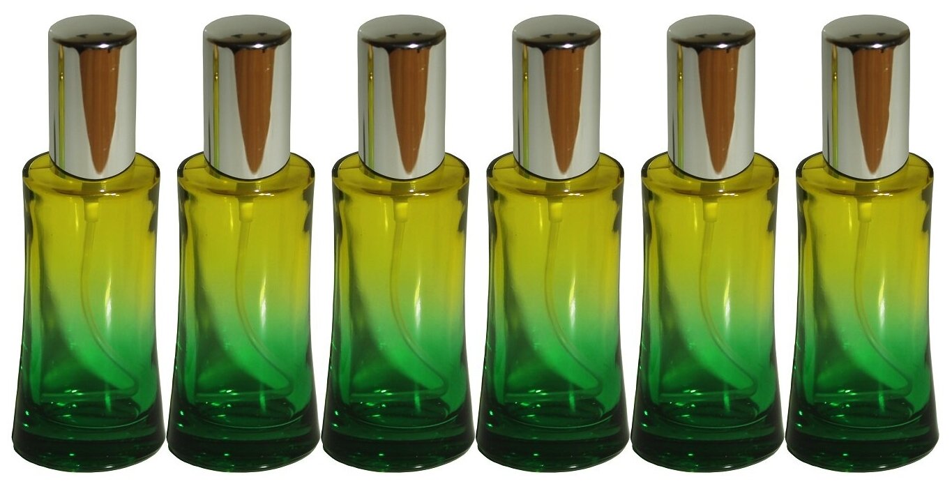 Атомайзер цилиндр для духов Aromaprovokator желто-зеленое стекло спрей серебро 50 мл набор 6 шт
