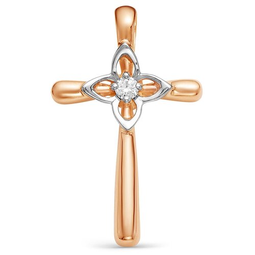 Крестик Vesna jewelry, красное золото, 585 проба, родирование, бриллиант крест даръ крест из красного золота с бриллиантом 2018