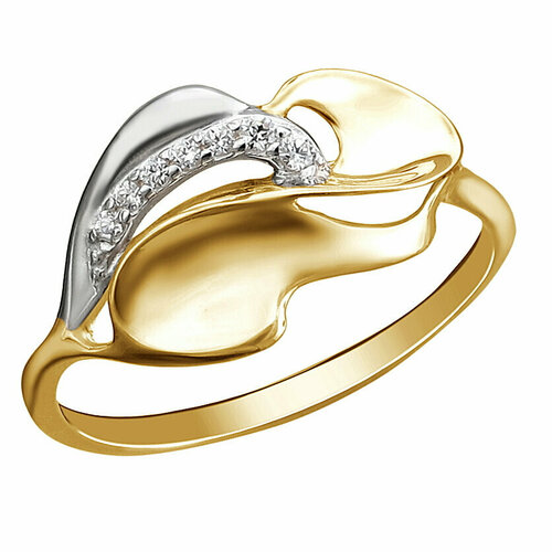 Кольцо Эстет, желтое золото, 585 проба, родирование, фианит, размер 16 браслет с 42 фианитами из жёлтого золота