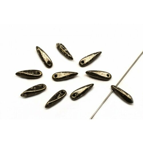 Бусины Dagger beads 11х3мм, отверстие 0,8мм, цвет 03000/18549 White/ Antique Chrome, 736-072, 10шт