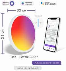 Умный светодиодный светильник RGB с Wi-Fi + пульт ДУ, Яндекс Алисой, Марусей, Google Home, Smart Ceiling Light 24W