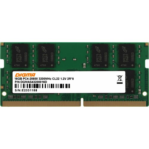 Оперативная память DDR4 Digma 16Gb 3200MHz SO-DIMM (DGMAS43200016D) оперативная память digma ddr4 4гб 2666мгц so dimm