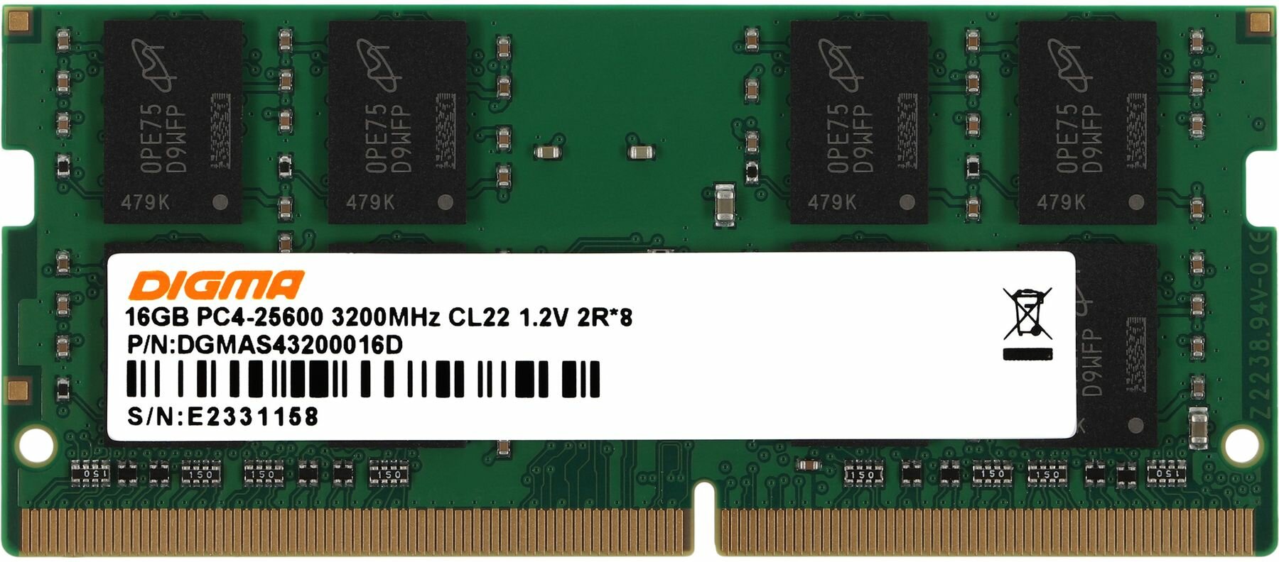 Оперативная память 16Gb DDR4 3200MHz Digma SO-DIMM (DGMAS43200016D)