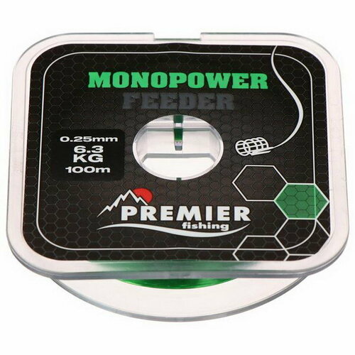 фото Леска preмier fishing monopower feeder, диаметр 0.25 мм, тест 6.3 кг, 100 м, зелёная premier fishing
