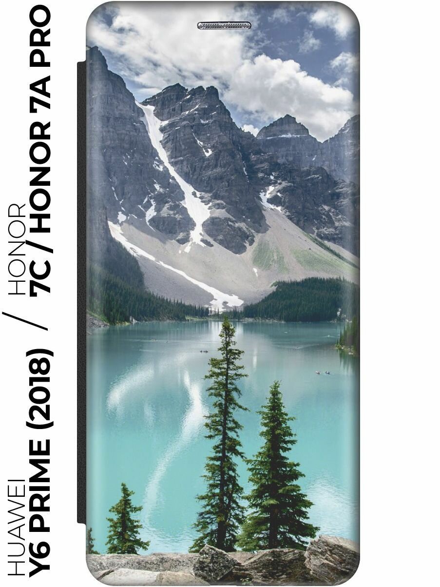фото Чехол-книжка Озеро и горы на Honor 7C / 7A Pro / Huawei Y6 Prime (2018) / Хуавей У6 Прайм 2018 / Хонор 7А Про / 7С черный