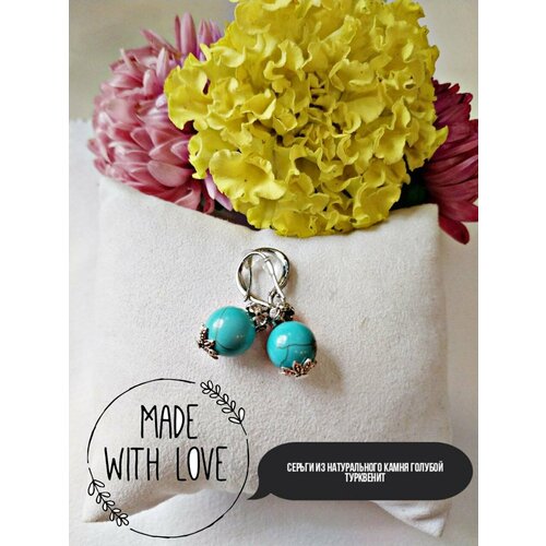 Комплект серег  голубой турквенит под бирюзу, говлит, размер 27 мм, голубой