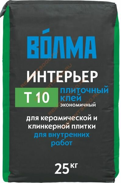 Волма Интерьер клей плиточный для внутренних работ (25кг) / волма Т10 Интерьер клей для плитки для внутренних работ (25кг)