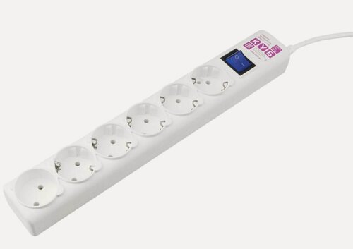 Изображение товара Сетевой фильтр Power Cube 5+1розетка 16А (3500Вт) шнур 5м, белый 3*1.5 мм SPG6-А2